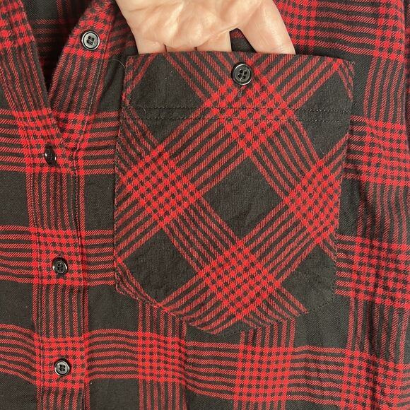 Banana Republic Sz M Long-Sleeve Piazza Flannel Shirt Button-Down Red Plaid - Picture 4 of 11